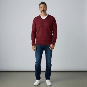 CALVIN‎ KLEIN JEANS CK BLACK CHERRY RED BURGUNDY Large KNIT SWEATER MENS